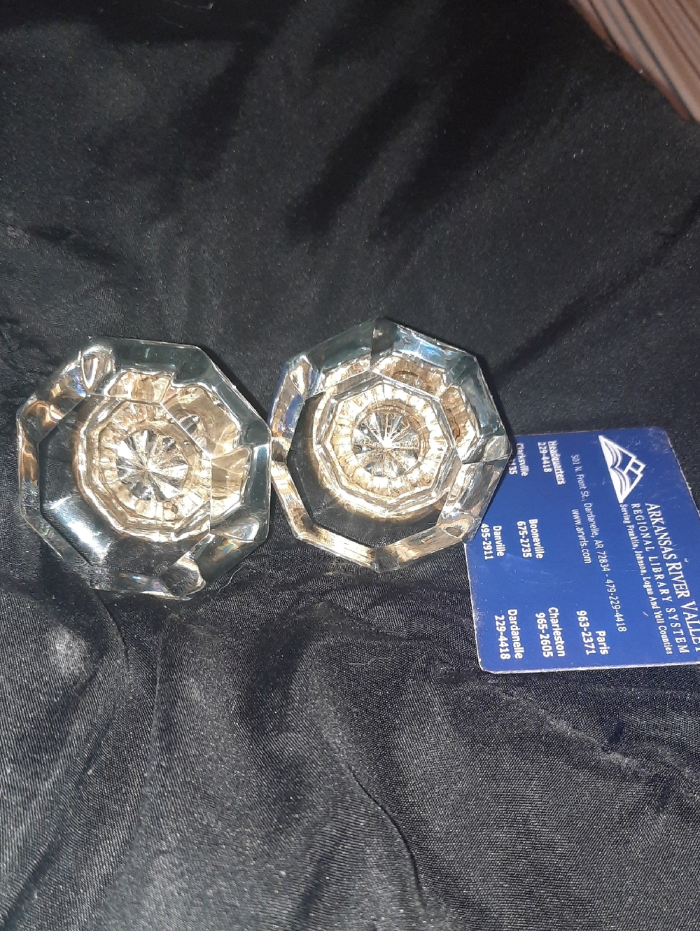 Vintage Faceted Glass Door Knob Pair with Brass Hardware - Picture 2 of 2
